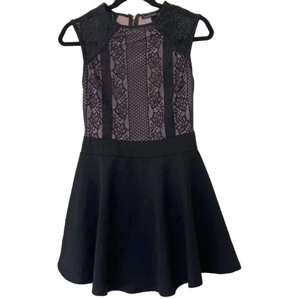 Mind Code Skirt Short Romper Black & Nude Lace Dress Formal NYE Dance M